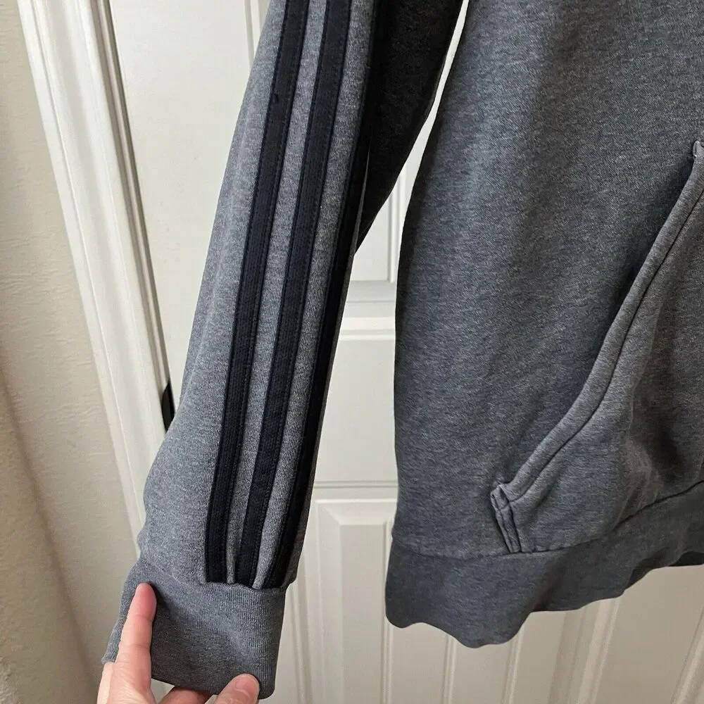 Adidas Gray Black Triple Stripe Pullover Hoodie Sweatshirt Mens Size L